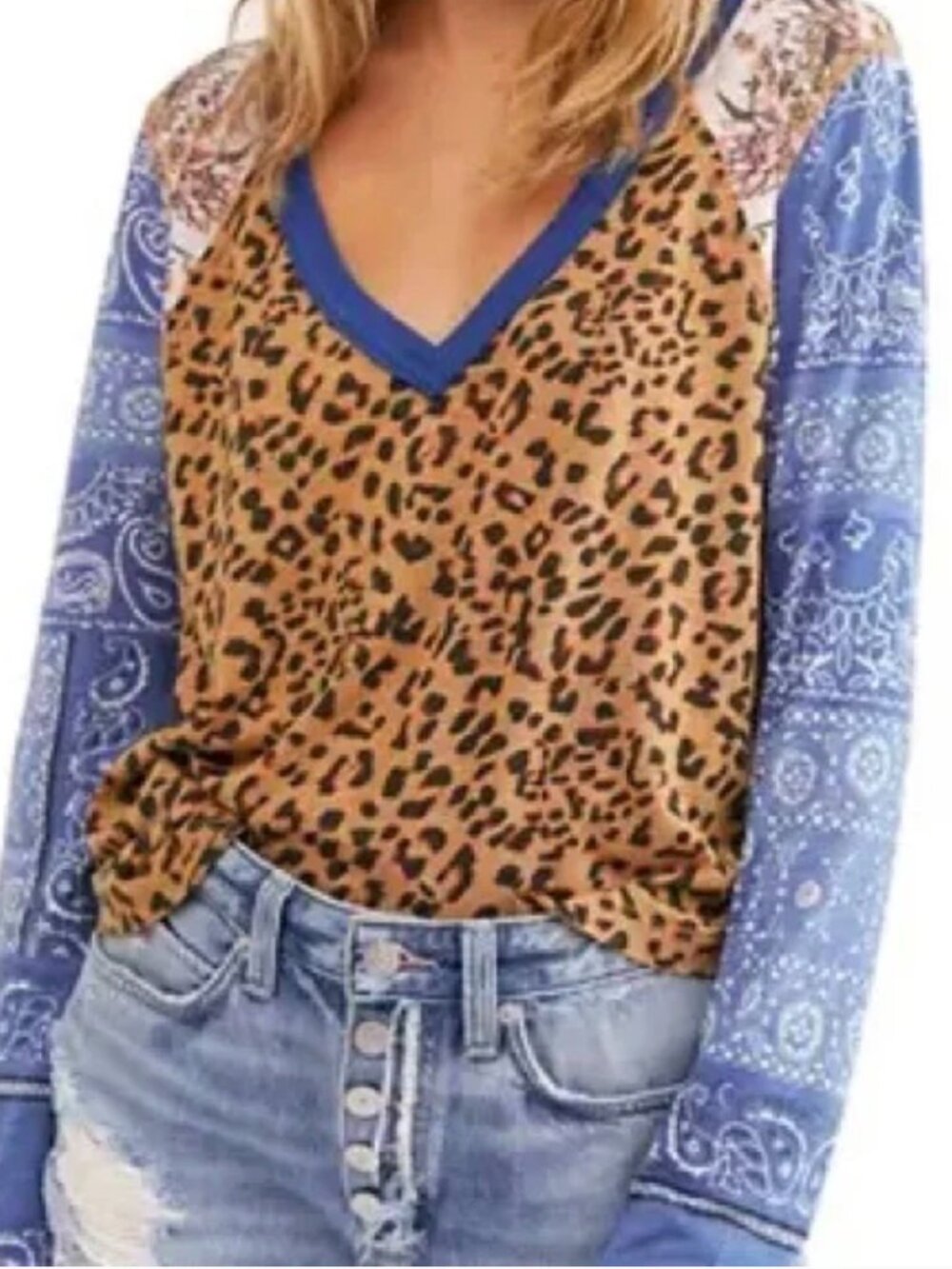 Free People We The Free Friday Night Mixed Print Long Sleeve Top Boho Cozy XS - Picture 3 of 13